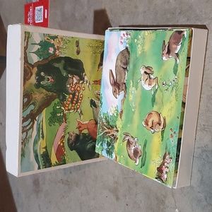 Vintage wooden block puzzle forest animal set